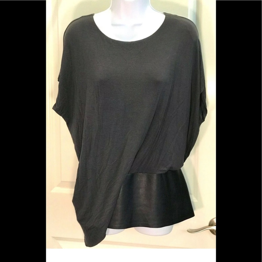 Bailey 44 Gray Top Small Faux Leather Ruching Cap Sleeves Soft Blouse-size S